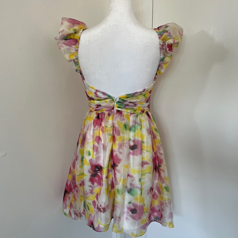 NWOT AQUA Watercolor Flutter Sleeve Mini Dress - Bloomingdale’s Exclusive - Picture 6 of 7